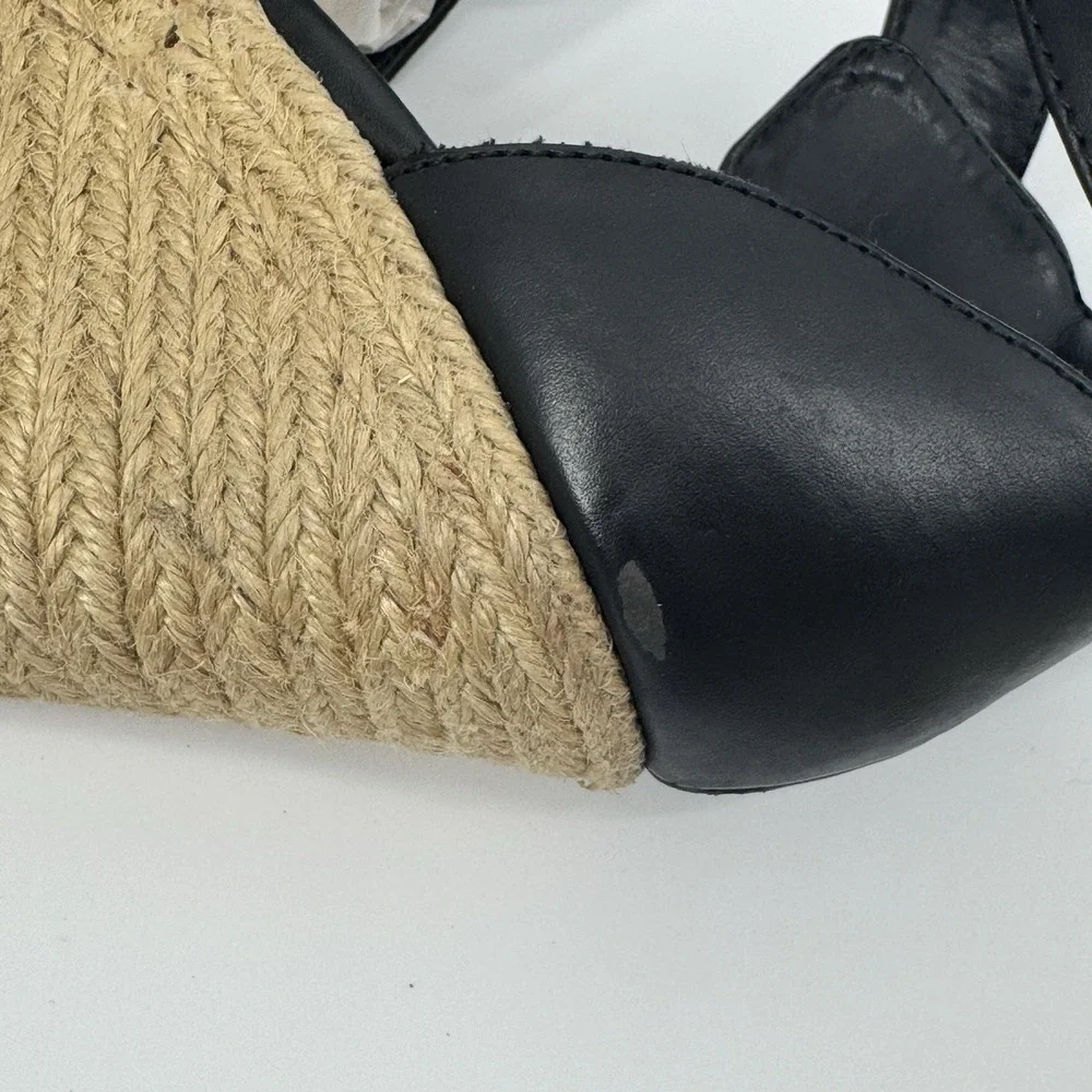 Marc Fisher‎ Black Espadrille Wedge Sandals Ankle Strap Peep Toe Size 9M Coastal